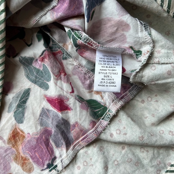 Entro Mixed Floral Stripe Patchwork Ruffle Blouse in Plum/Olive - Picture 8 of 8